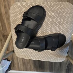 Black Slide Sandals with Buckles